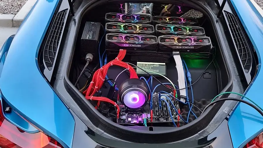 Американец собрал ферму для майнинга ETH в гибридном автомобиле BMW i8