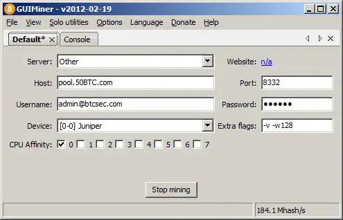 Настройка GUIMiner для пула 50BTC.com