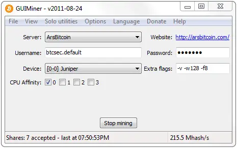 Настройка GUIMiner для пула ArsBitcoin