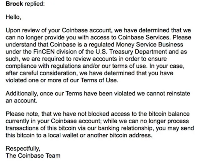Блокировка на бирже Coinbase