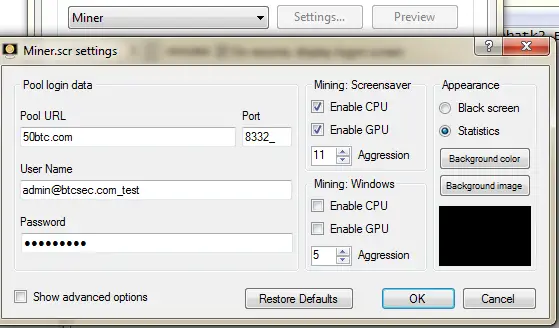 settings miner-scr