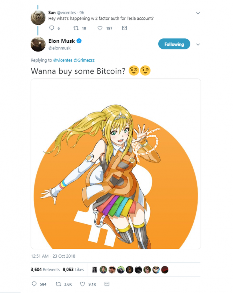 Илон Маск предложил читателям своего Твиттера «купить немного биткоинов»