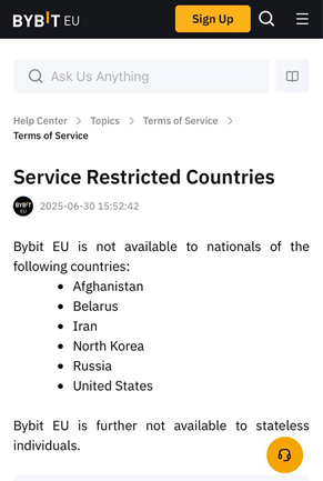 Европейская Bybit перестала открывать счета россиянам