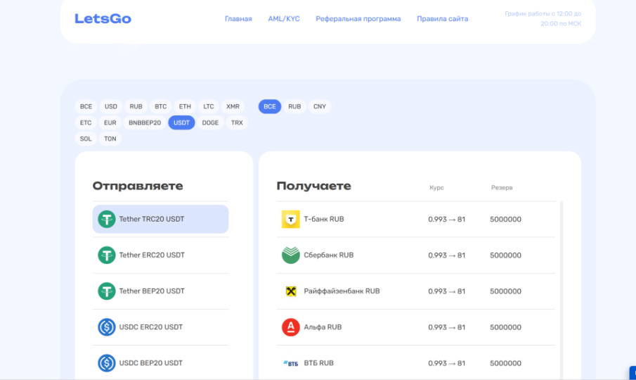 LetsGo.Exchange: безопасный и удобный сервис обмена криптовалют LetsGo.Exchange: безопасный и удобный сервис обмена криптовалют