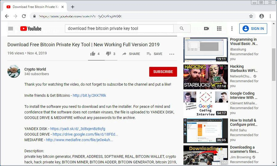 В YouTube появились ролики с вредоносной программой для кражи криптовалют